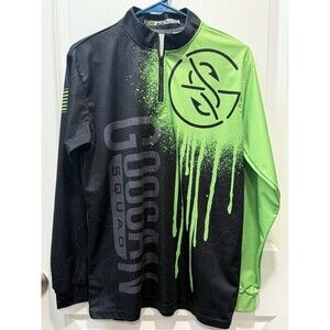 Googan Cycling Jersey Small Black Neon Green Long Sleeve‎ 1/4 Zip Paint Spray